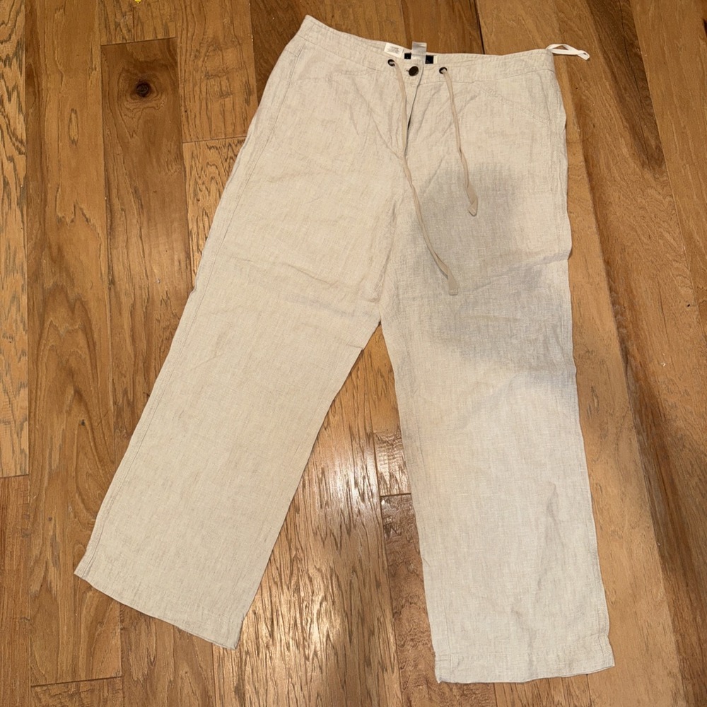 Jones New York Sport Linen Womens Relaxed Tan Pants Medium Zip Pockets Resort 10